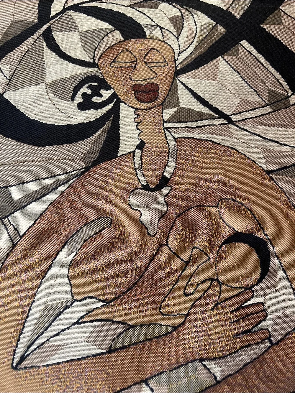 Neutral Toned Mother and Child Tapestry Wall Art